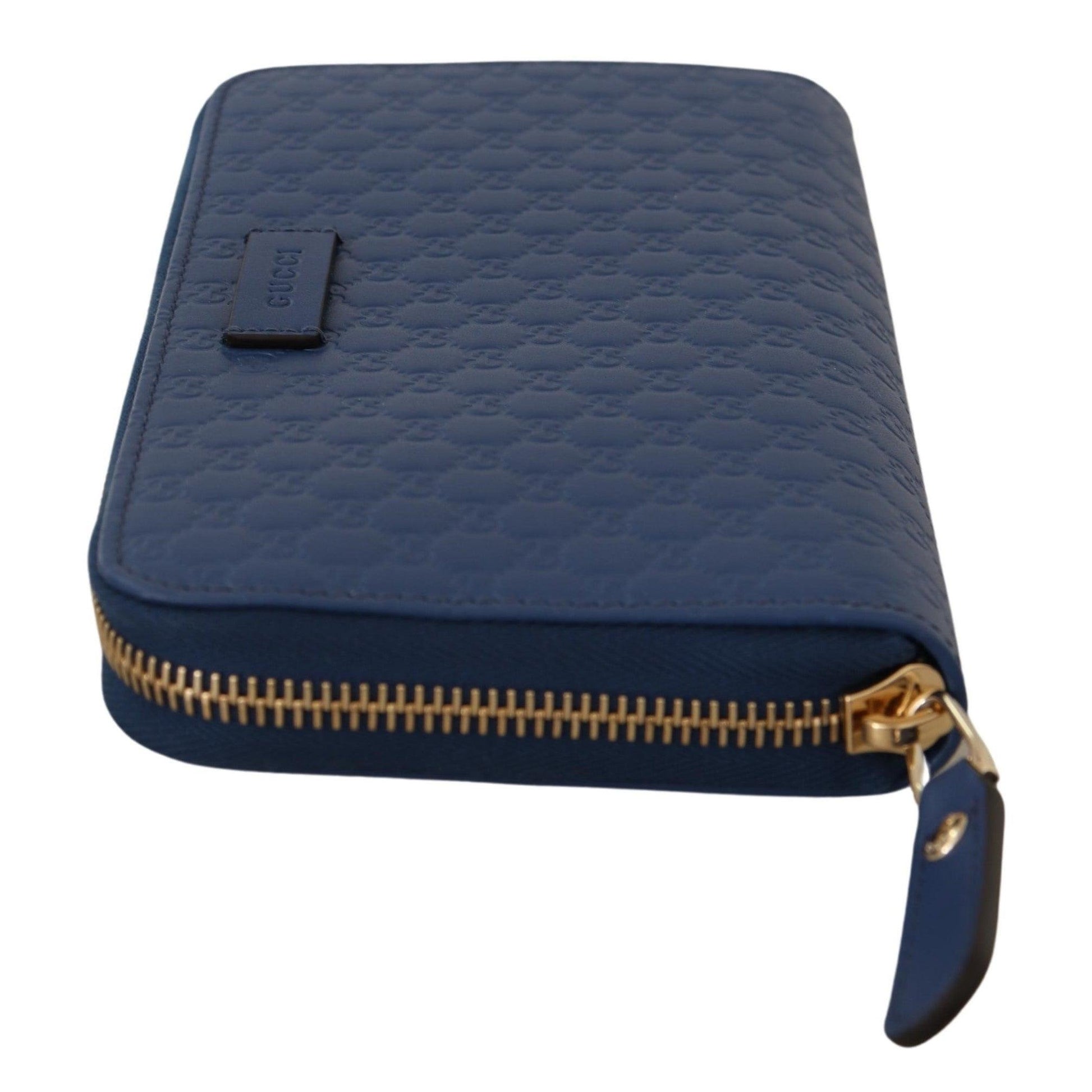 Blue Leather Micro Guccissima Zip Around Wallet - coffeewithmee2