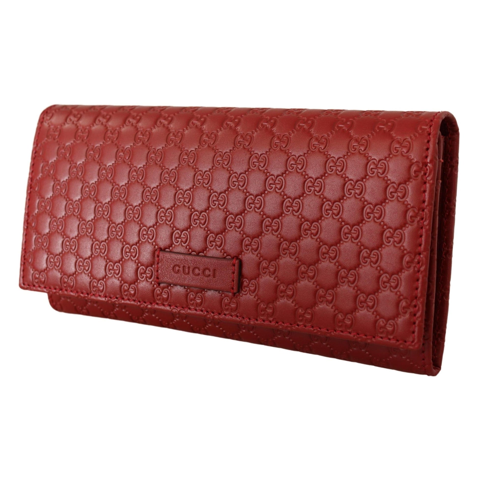 Red Leather Micro Guccissima Long Wallet - coffeewithmee2