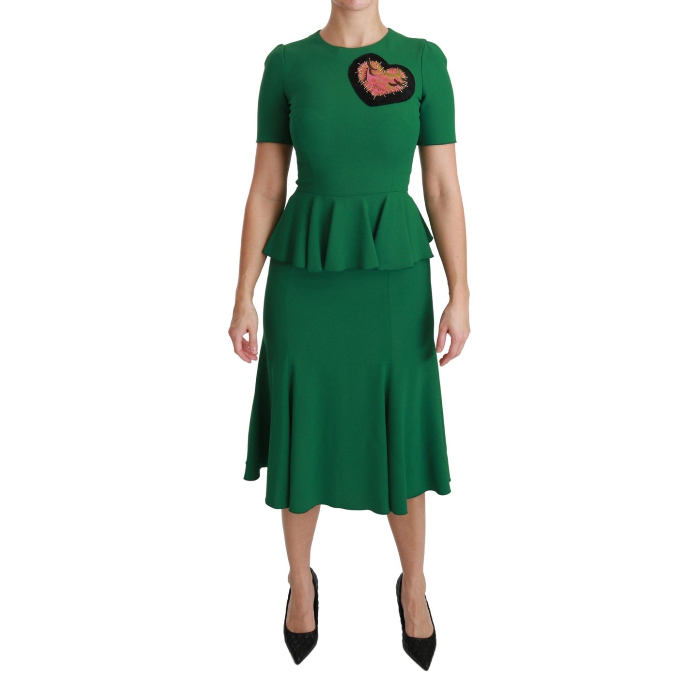 Green Heart Patch Mermaid Midi Viscose Dress