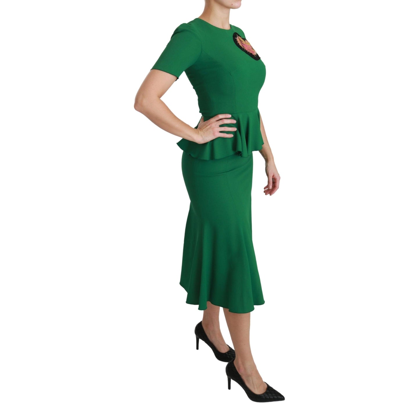 Green Heart Patch Mermaid Midi Viscose Dress