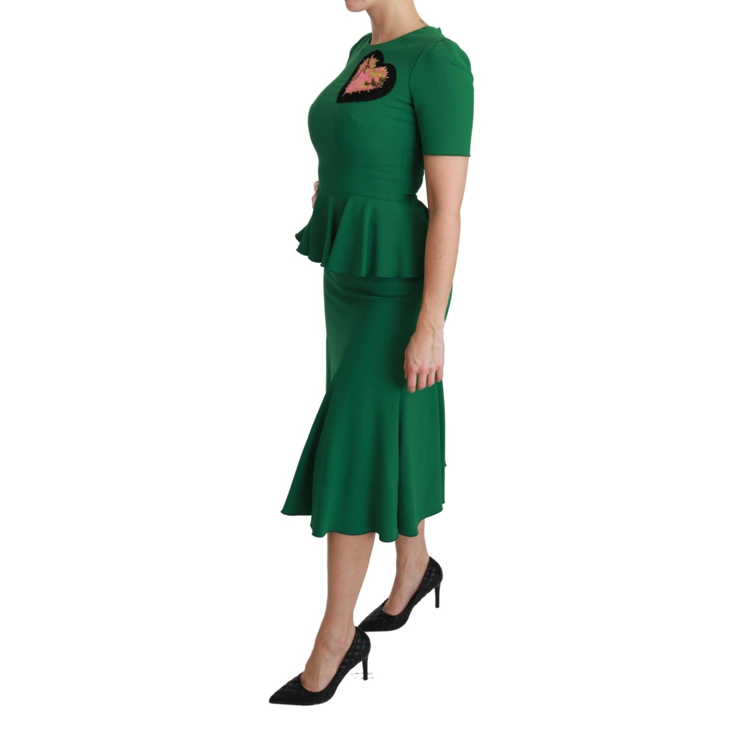 Green Heart Patch Mermaid Midi Viscose Dress