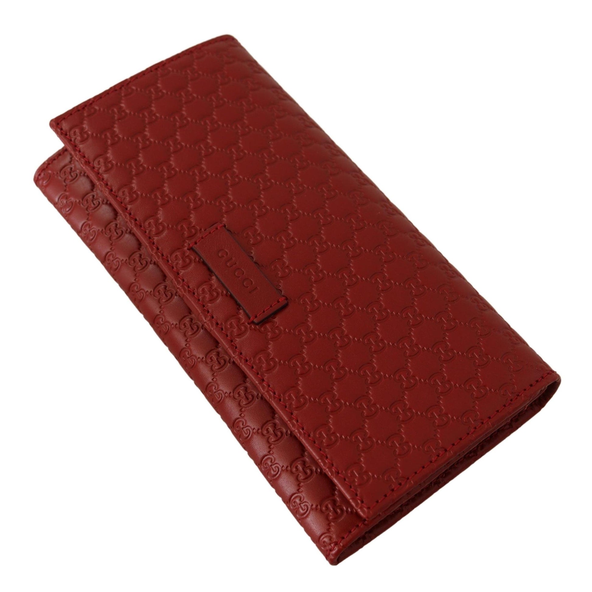Red Leather Micro Guccissima Long Wallet - coffeewithmee2
