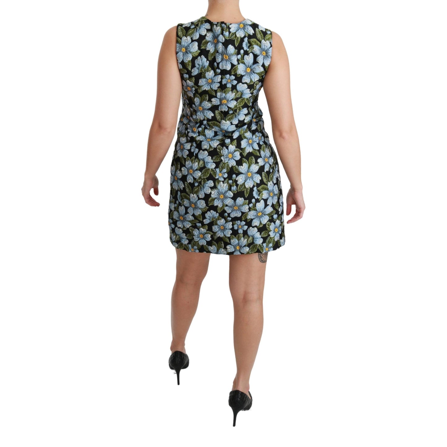 Blue Floral Brocade Gown Shift Dress