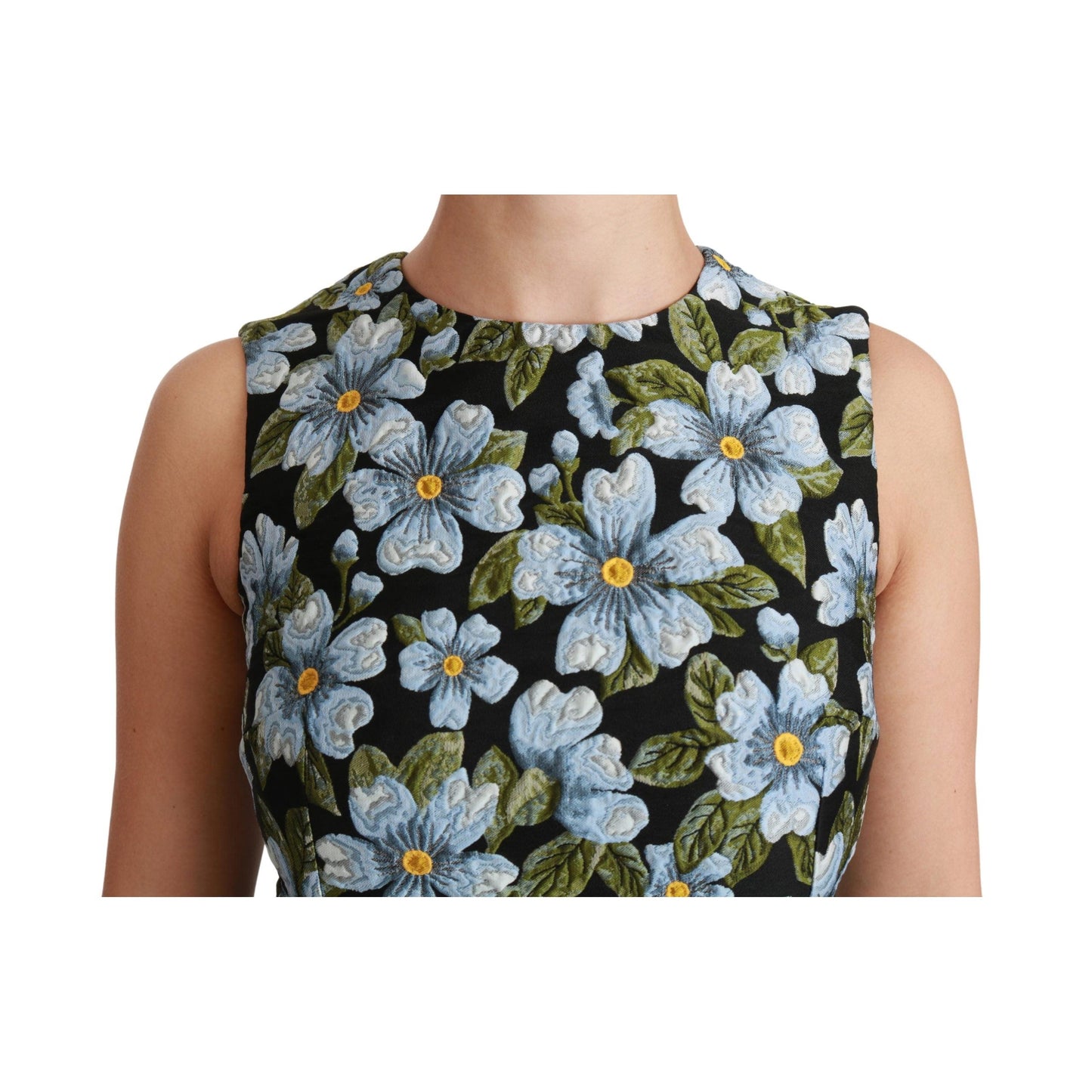 Blue Floral Brocade Gown Shift Dress