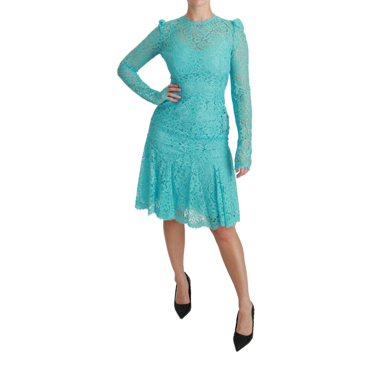 Blue Lace Knee Length Sheath Cotton Dress