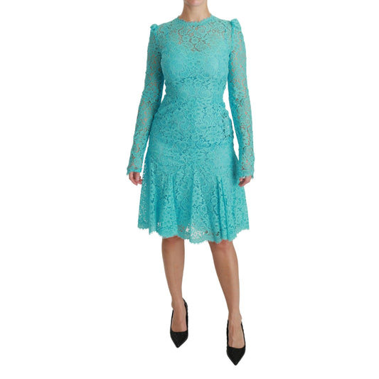 Blue Lace Knee Length Sheath Cotton Dress