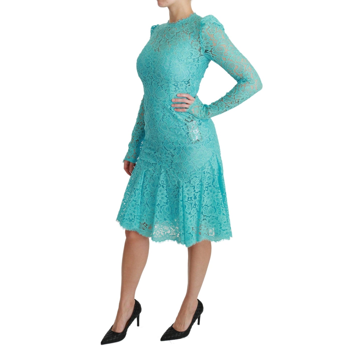 Blue Lace Knee Length Sheath Cotton Dress