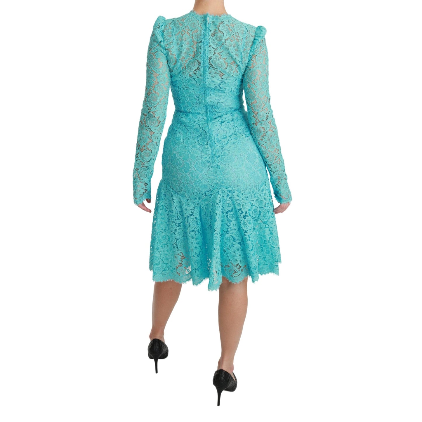 Blue Lace Knee Length Sheath Cotton Dress