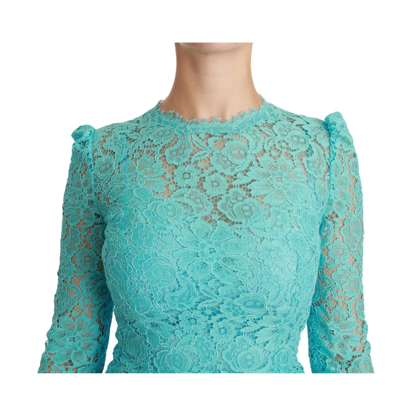 Blue Lace Knee Length Sheath Cotton Dress