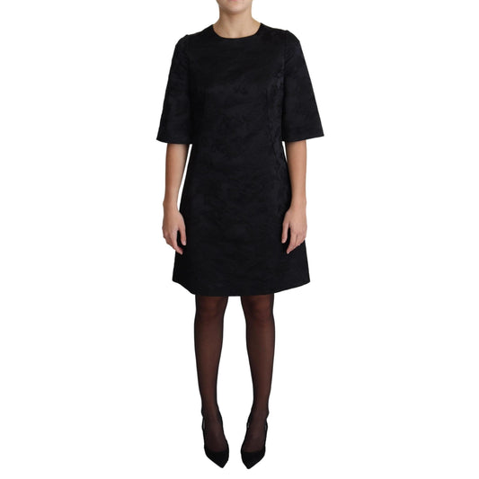 Dress Cotton Black Floral Jacquard A-line Dress