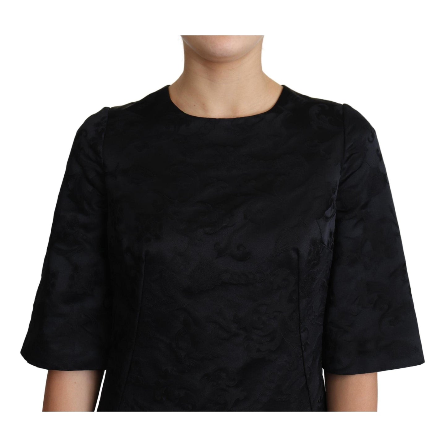 Dress Cotton Black Floral Jacquard A-line Dress