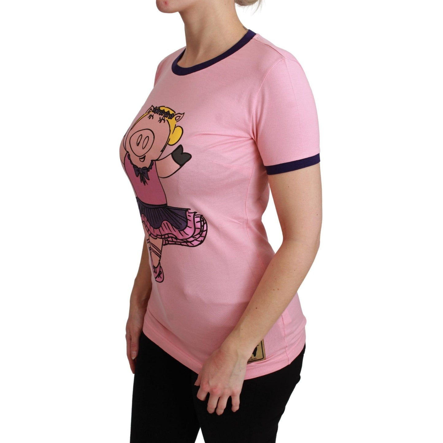 Pink YEAR OF THE PIG Top Cotton T-shirt