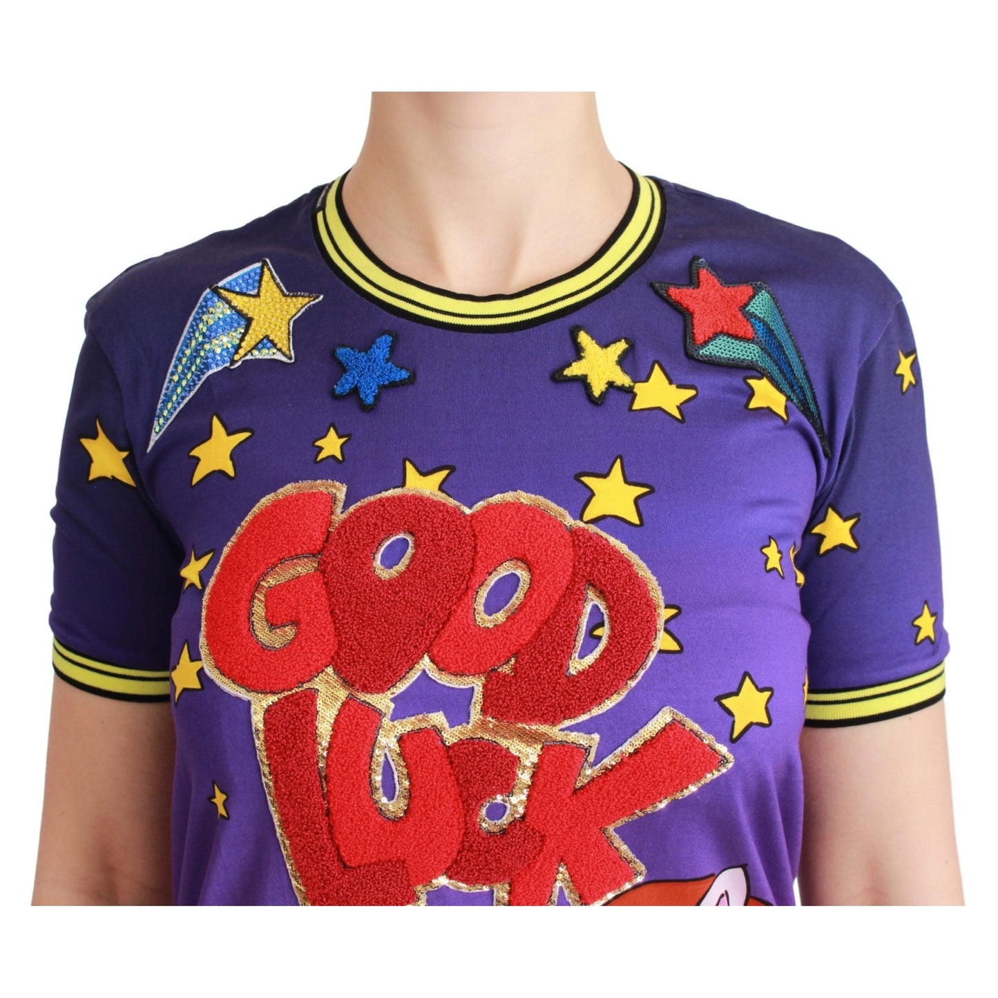 Purple YEAR OF THE PIG Top Cotton T-shirt