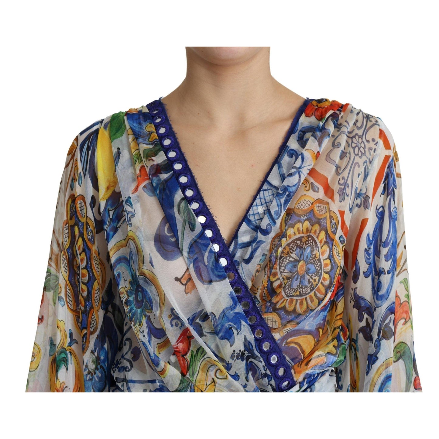 White Majolica Wrap Style Midi Silk Dress