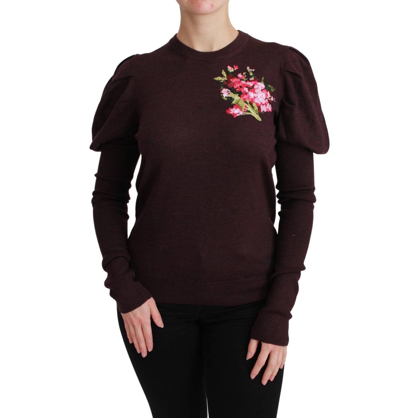 Maroon Floral Wool Pullover Sweater