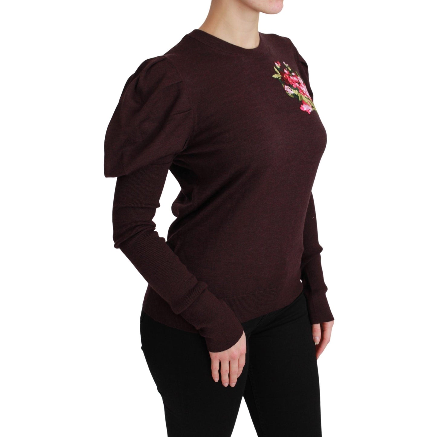 Maroon Floral Wool Pullover Sweater