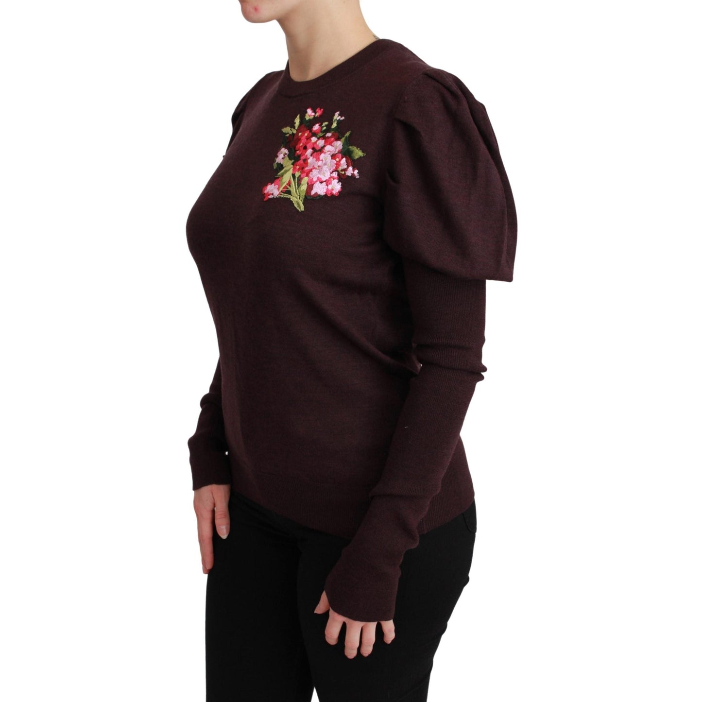 Maroon Floral Wool Pullover Sweater