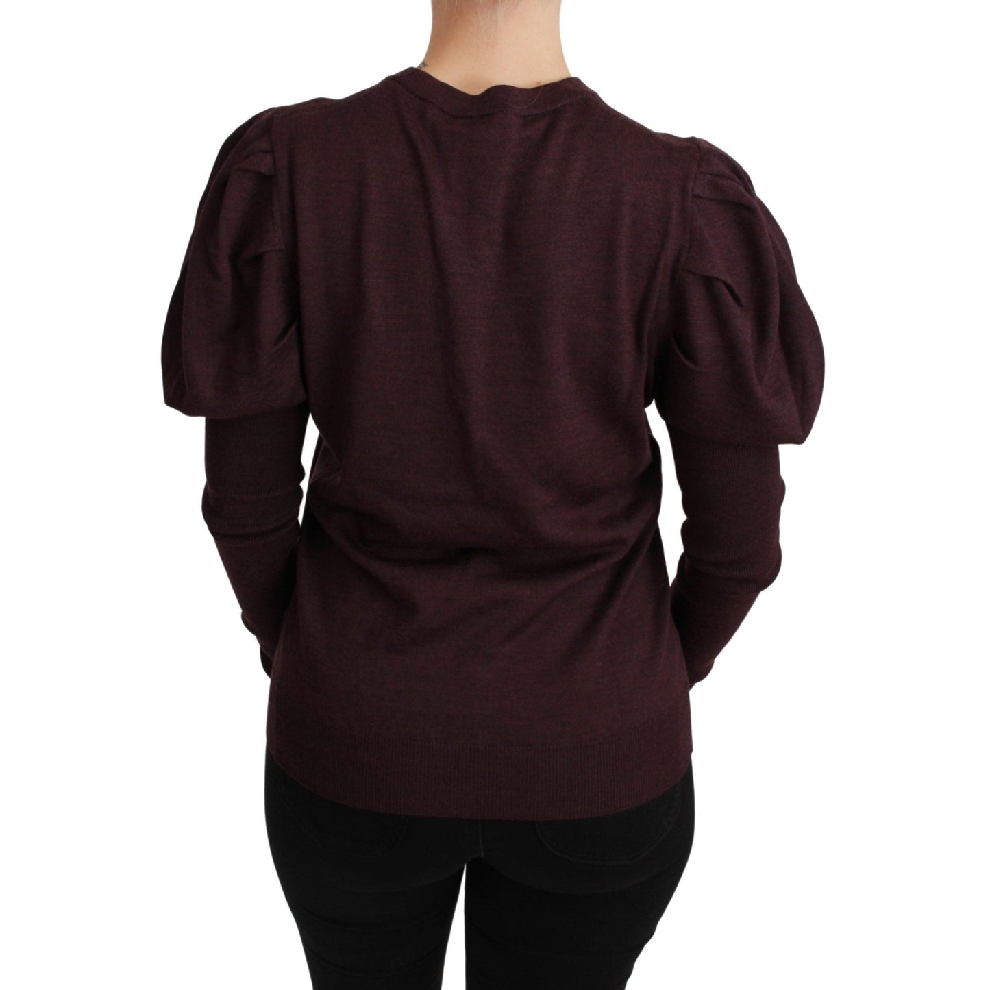 Maroon Floral Wool Pullover Sweater