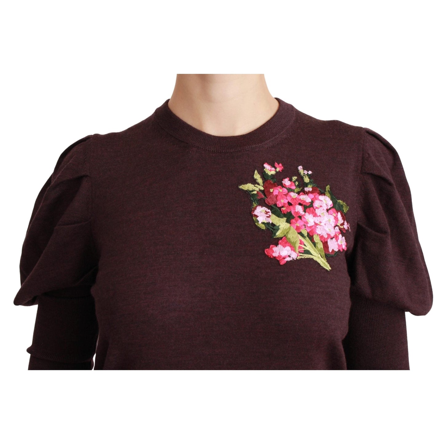 Maroon Floral Wool Pullover Sweater