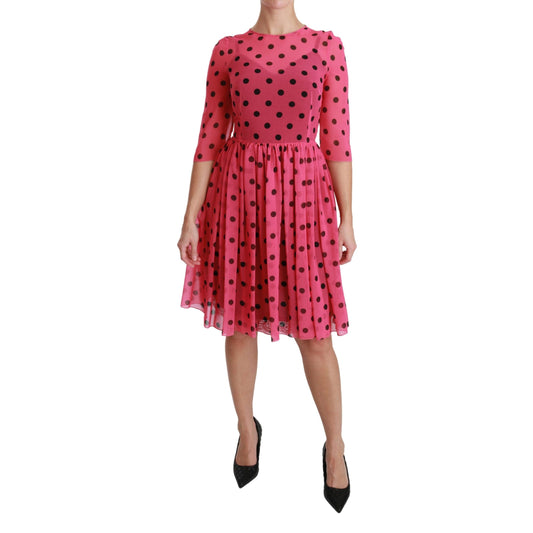 Pink Polka Dots A-line Knee Length Dress