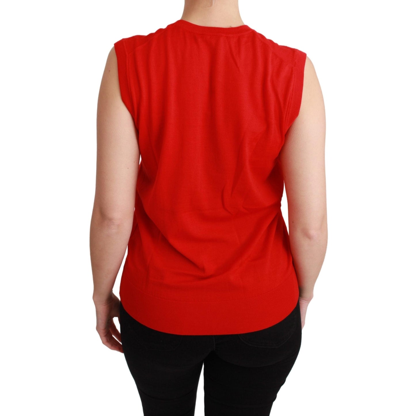 Red Tank Vest Crystal Flower Wool Top