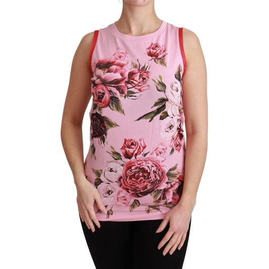Pink Roses Tank Sleeveless Blouse