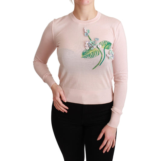 Pink Floral Silk Cashmere Pullover Sweater
