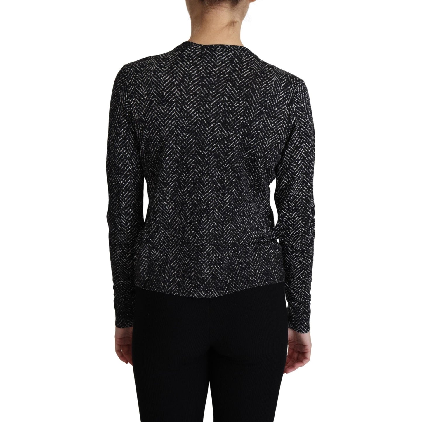 Gray Chevron Wool Ribbed Cardigan Sweater