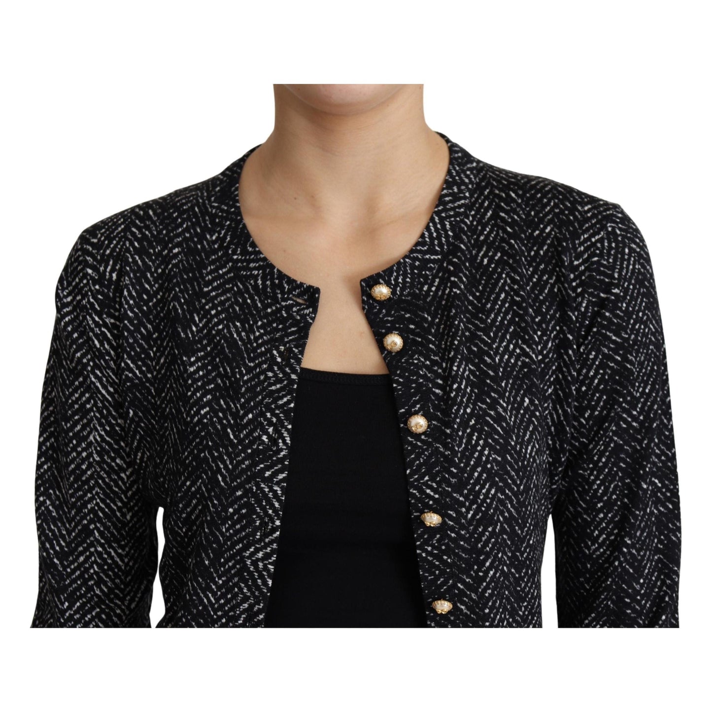 Gray Chevron Wool Ribbed Cardigan Sweater