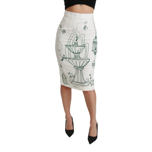 Green Fairy Tale Print Stretch White Skirt