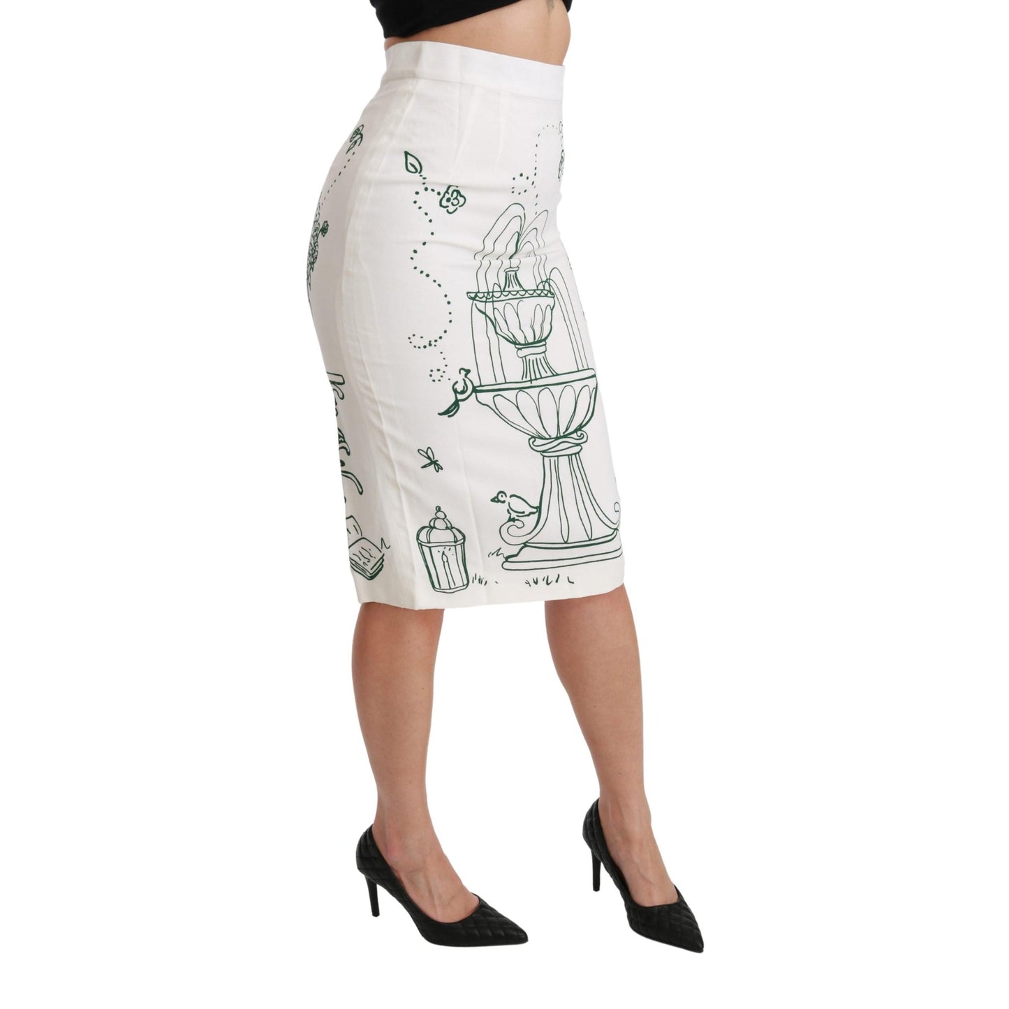Green Fairy Tale Print Stretch White Skirt