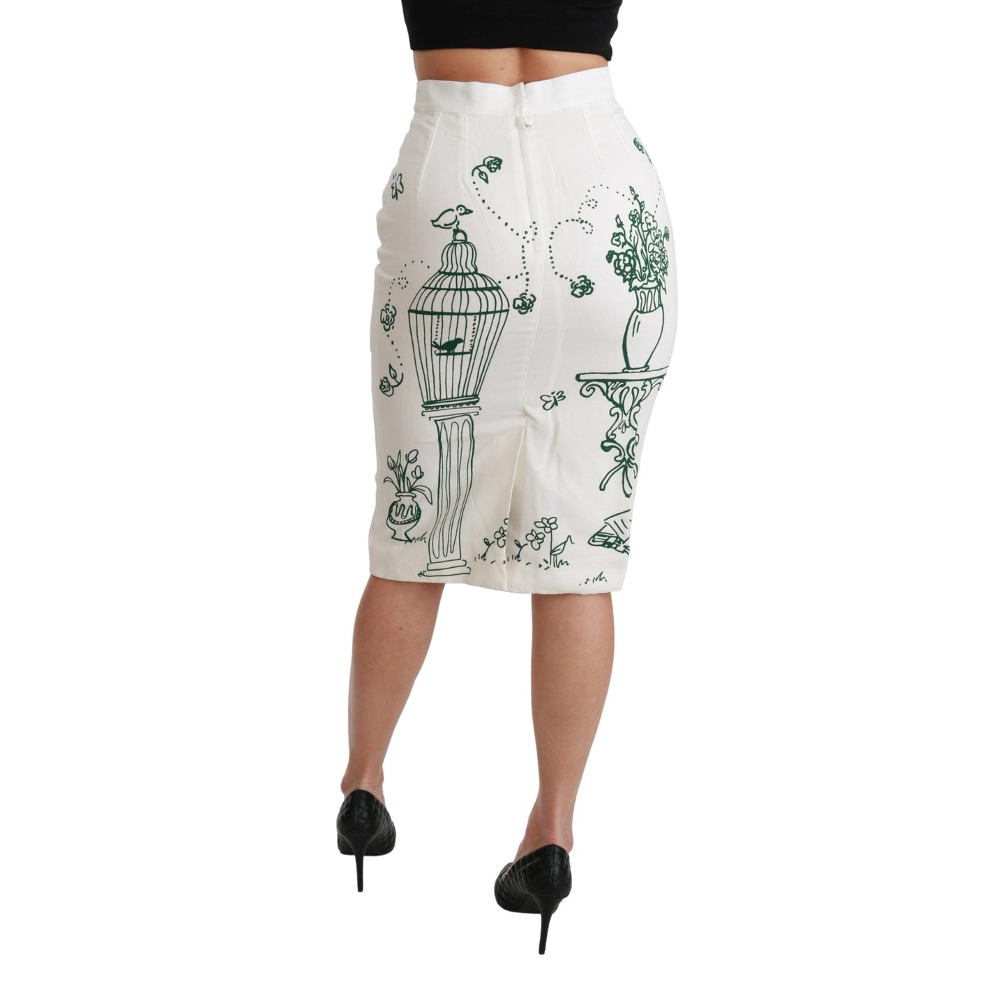 Green Fairy Tale Print Stretch White Skirt