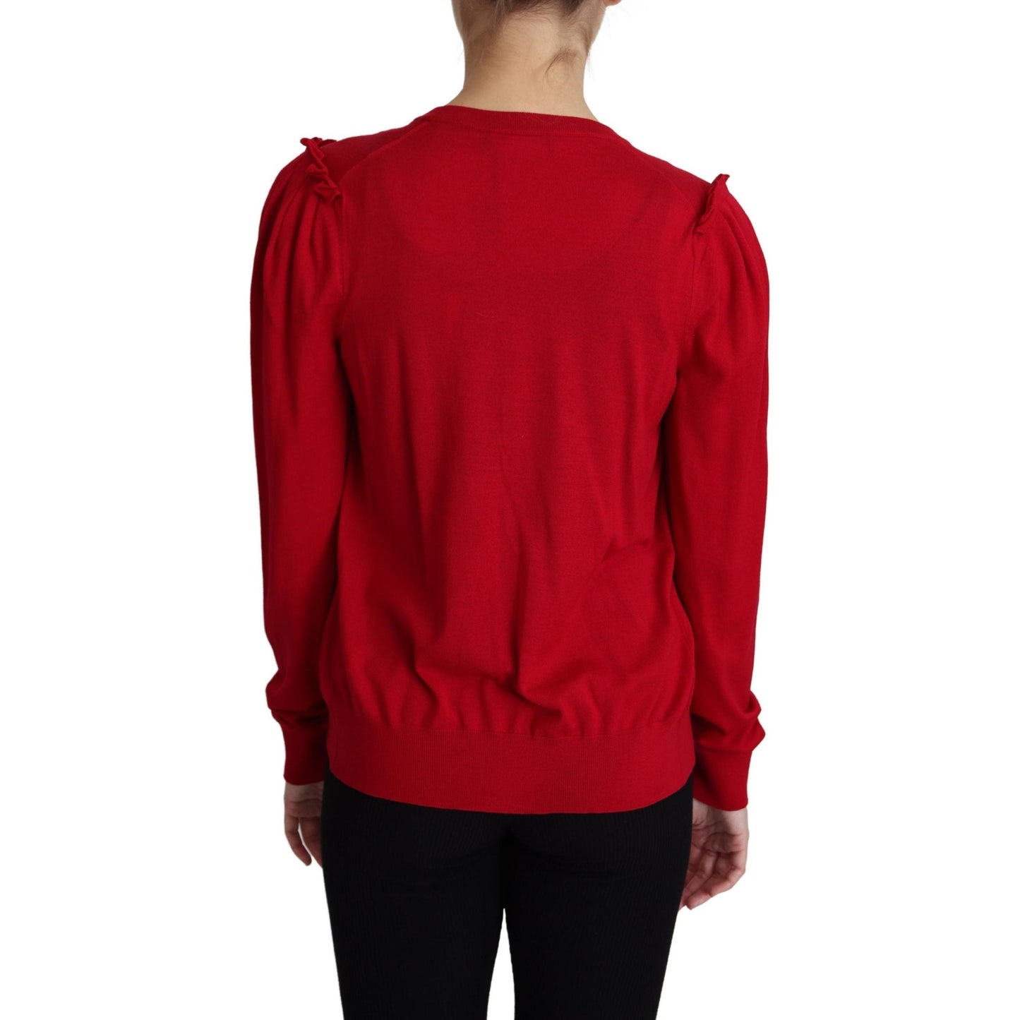 Red Wool Deep V-neck Women Cardigan Sweater