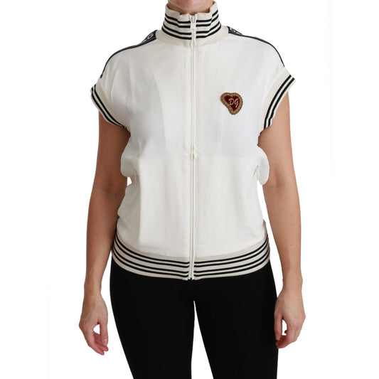White Sacro Cuore Heart Zipper Sweater