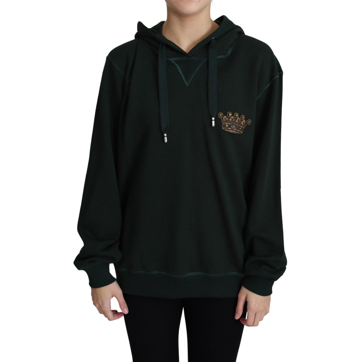 Dark Green Crown Embroidery Hoodie
