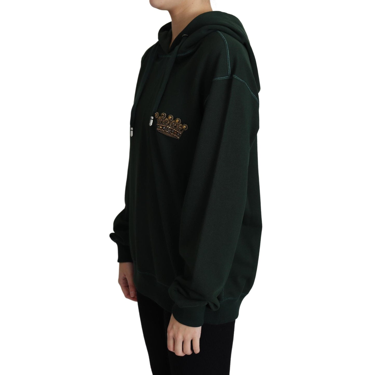 Dark Green Crown Embroidery Hoodie