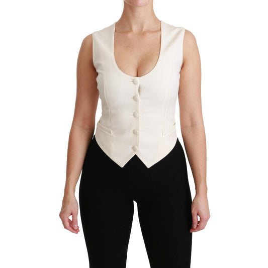 White Sleeveless Waistcoat Vest Wool Top