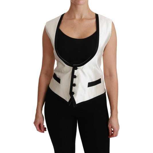 White Waistcoat Slim Vest Silk Top