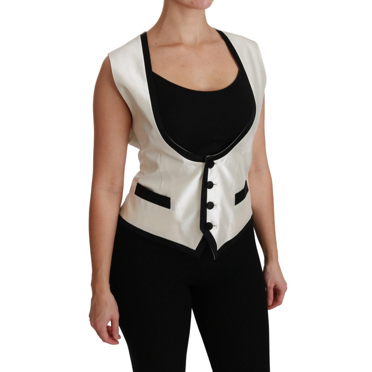 White Waistcoat Slim Vest Silk Top