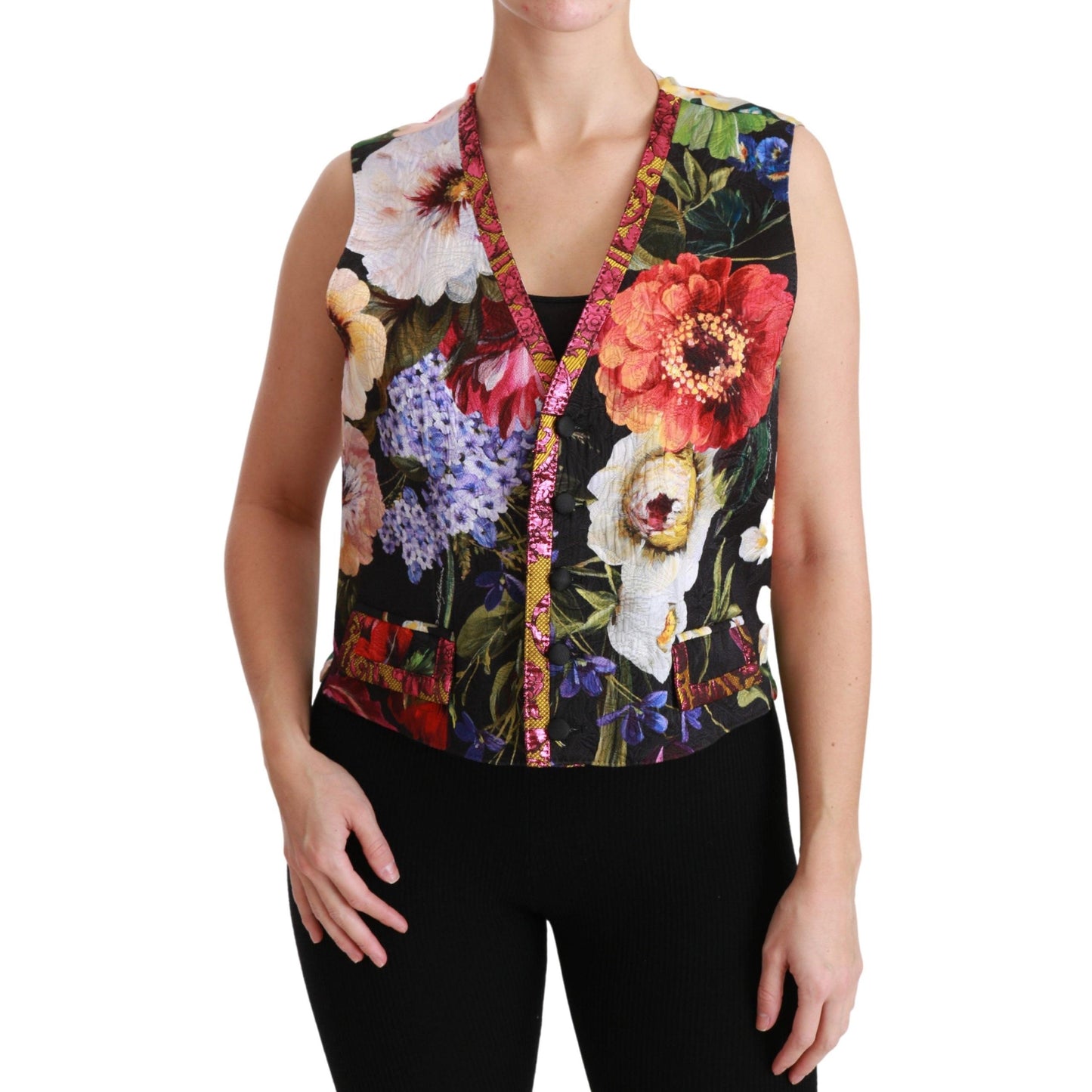 Multicolor Floral Sleeveless Waistcoat Top Vest