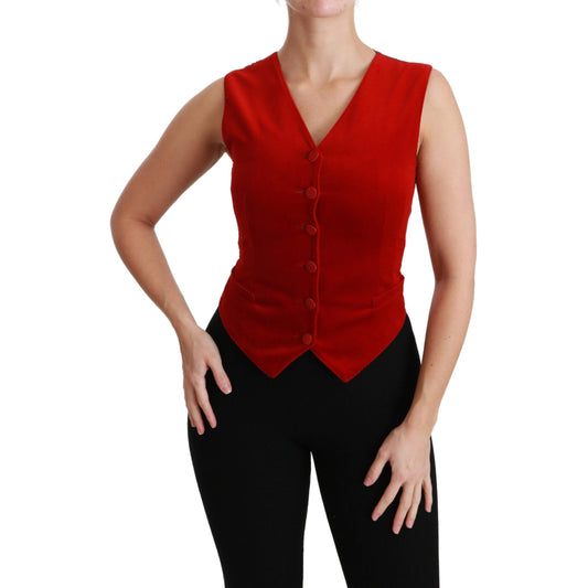 Red Sleeveless Waistcoat Cotton Top Vest
