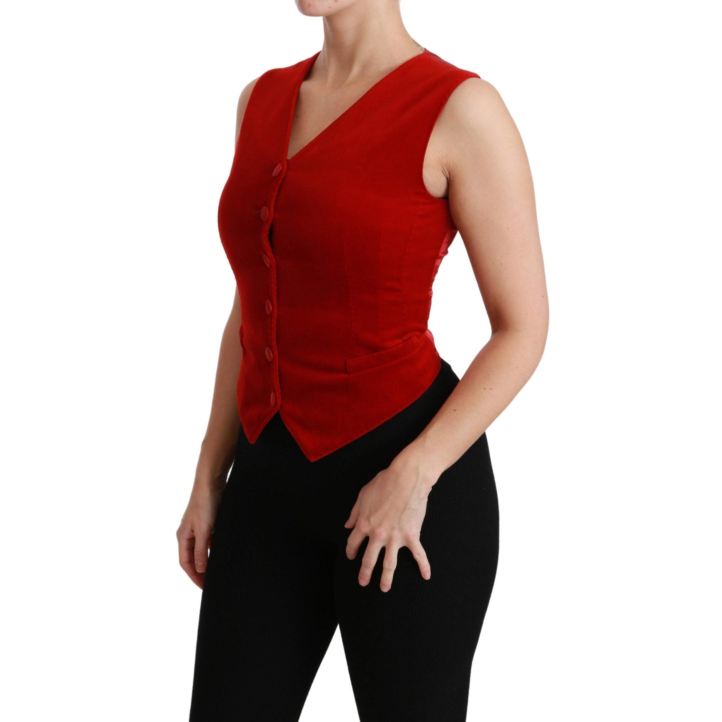 Red Sleeveless Waistcoat Cotton Top Vest