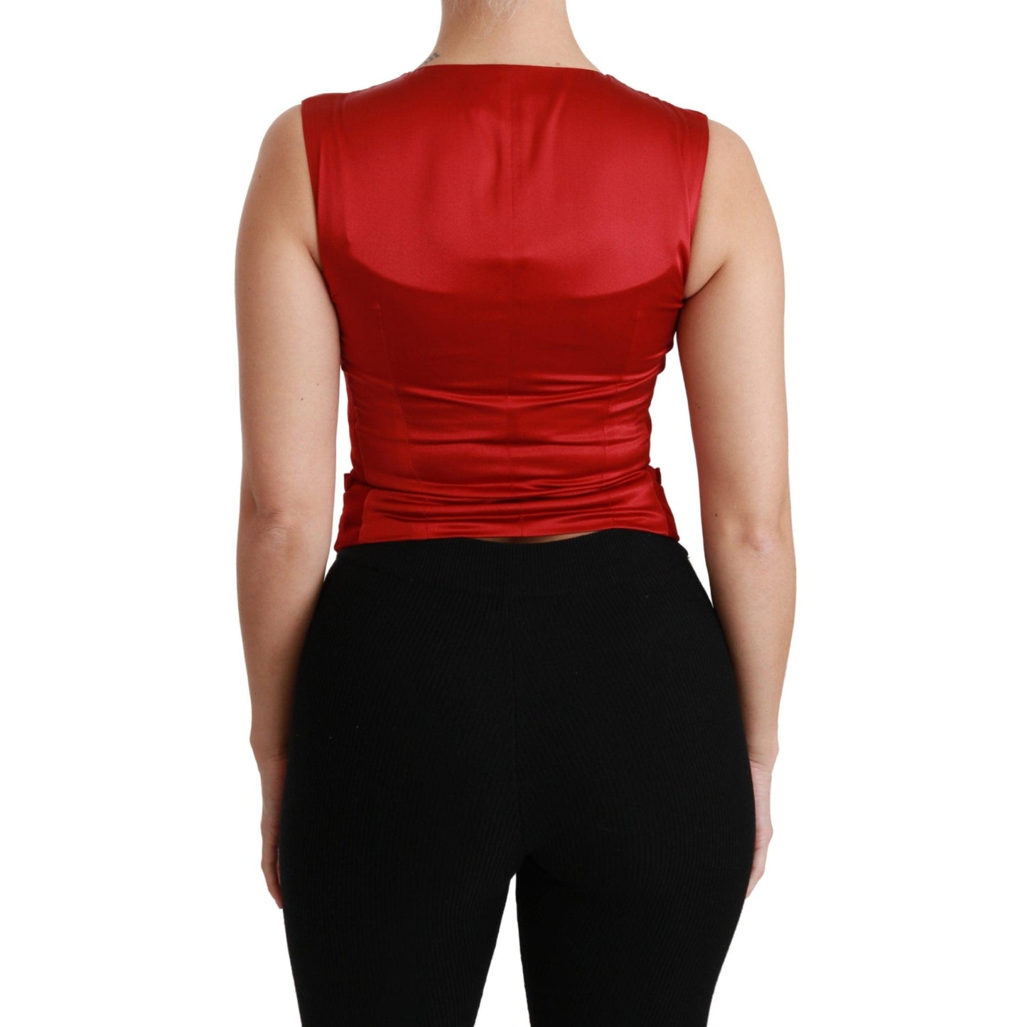 Red Sleeveless Waistcoat Cotton Top Vest