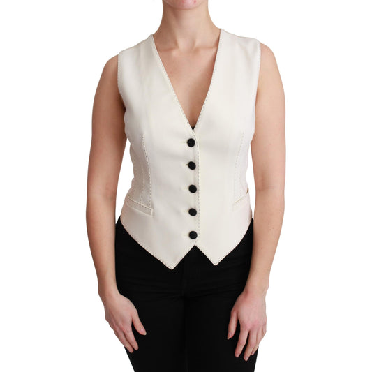 White Waistcoat Sleeveless Wool Top Vest