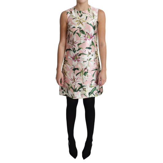 Pink Lily Print A-Line Shift Mini Dress