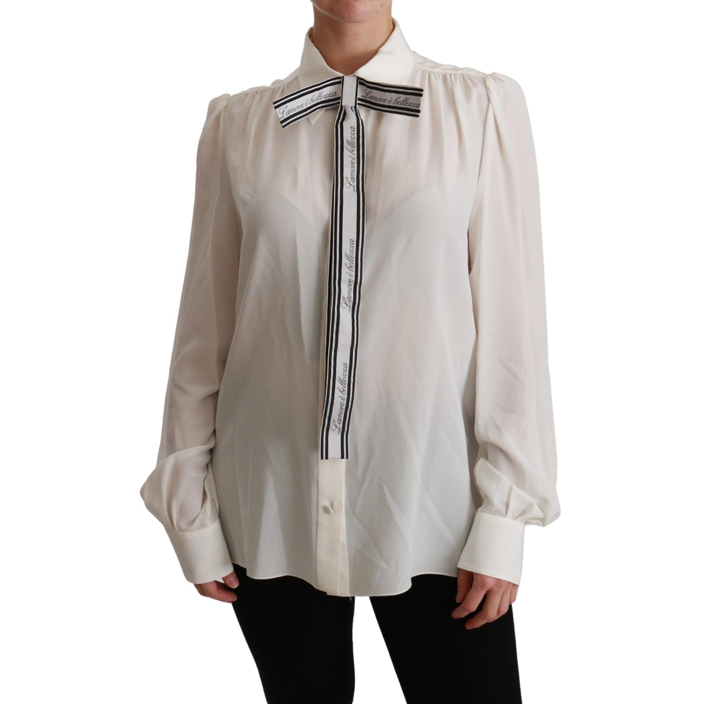 White Long Sleeve Shirt Blouse Silk Top