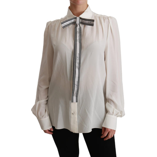 White Long Sleeve Shirt Blouse Silk Top