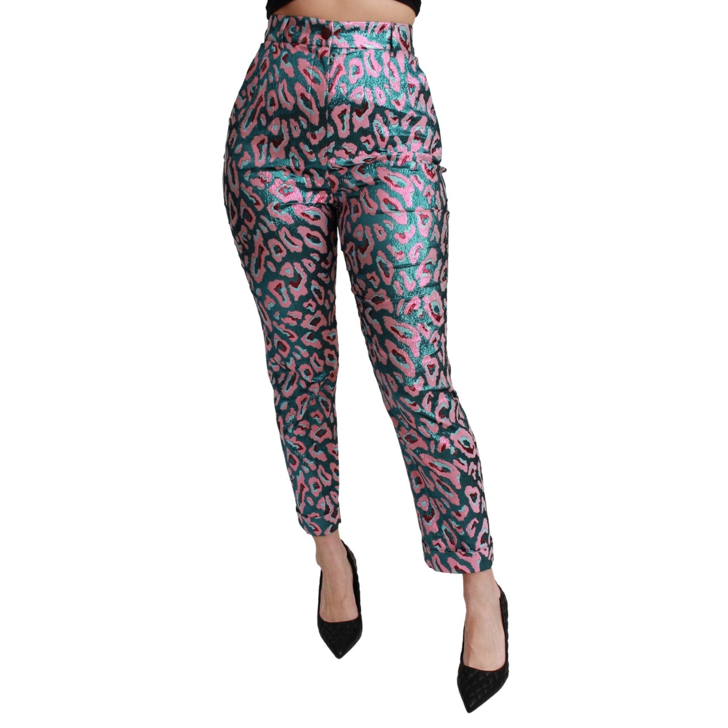 Multicolor Patterned Cropped High Waist Pants