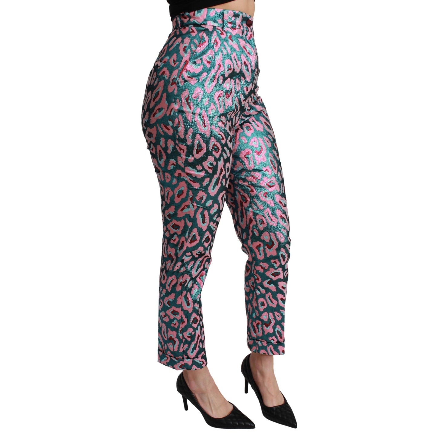 Multicolor Patterned Cropped High Waist Pants