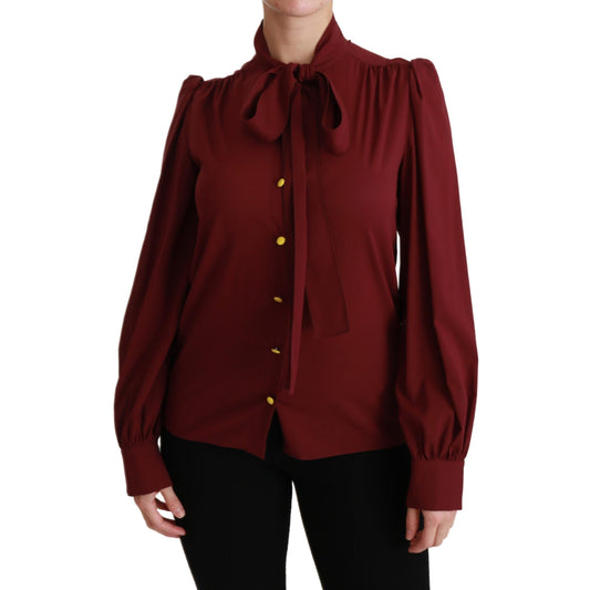 Maroon Long Sleeve Shirt Blouse Silk Top